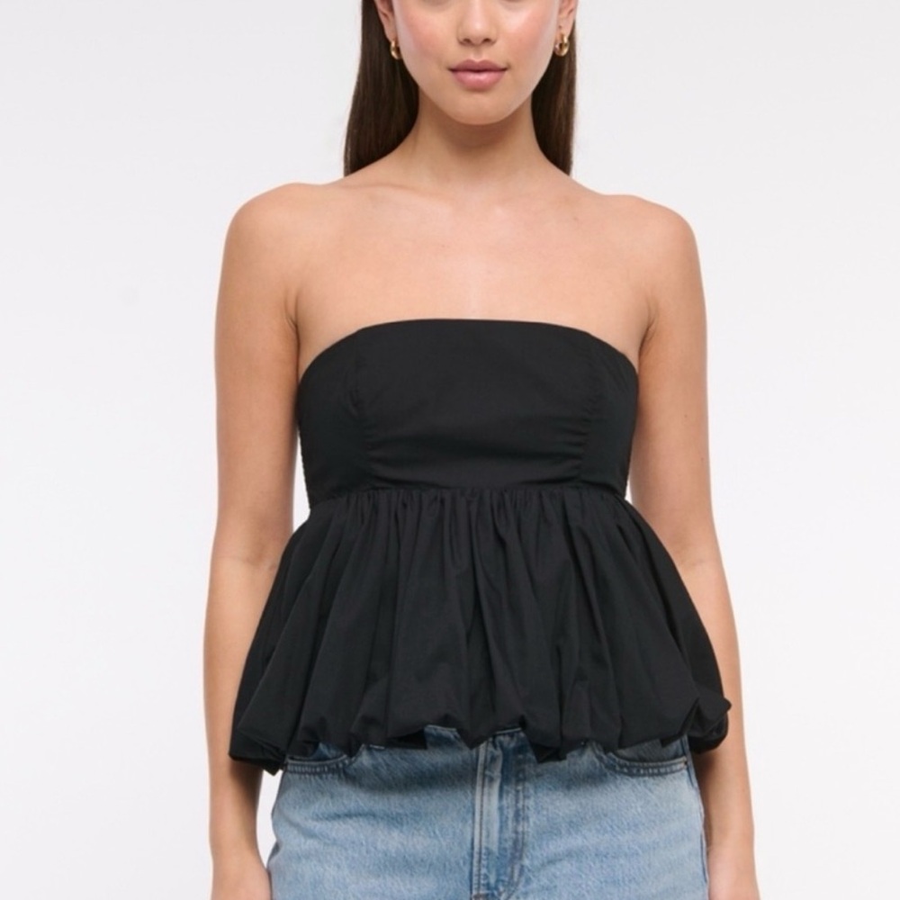 Abercrombie & Fitch Black Strapless Peplum Top
